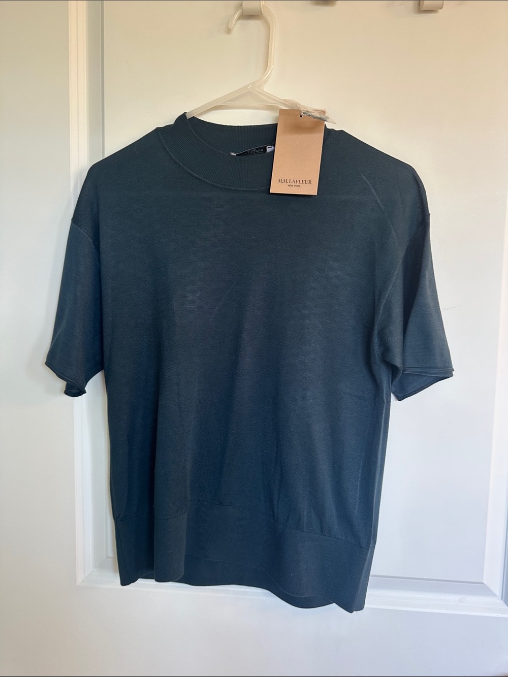 NEW M.M. LAFLEUR Mia Top in Deep Sea Womens Small Silk Jersey Short Sleeve Shirt